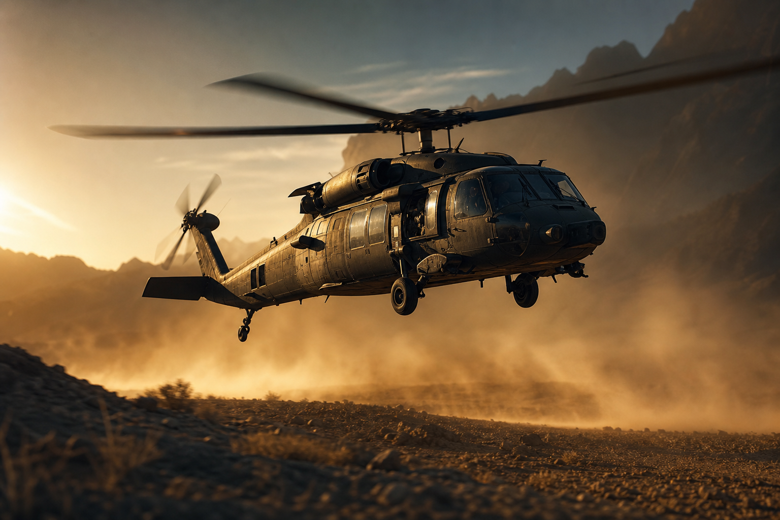 Military helicopter in action
